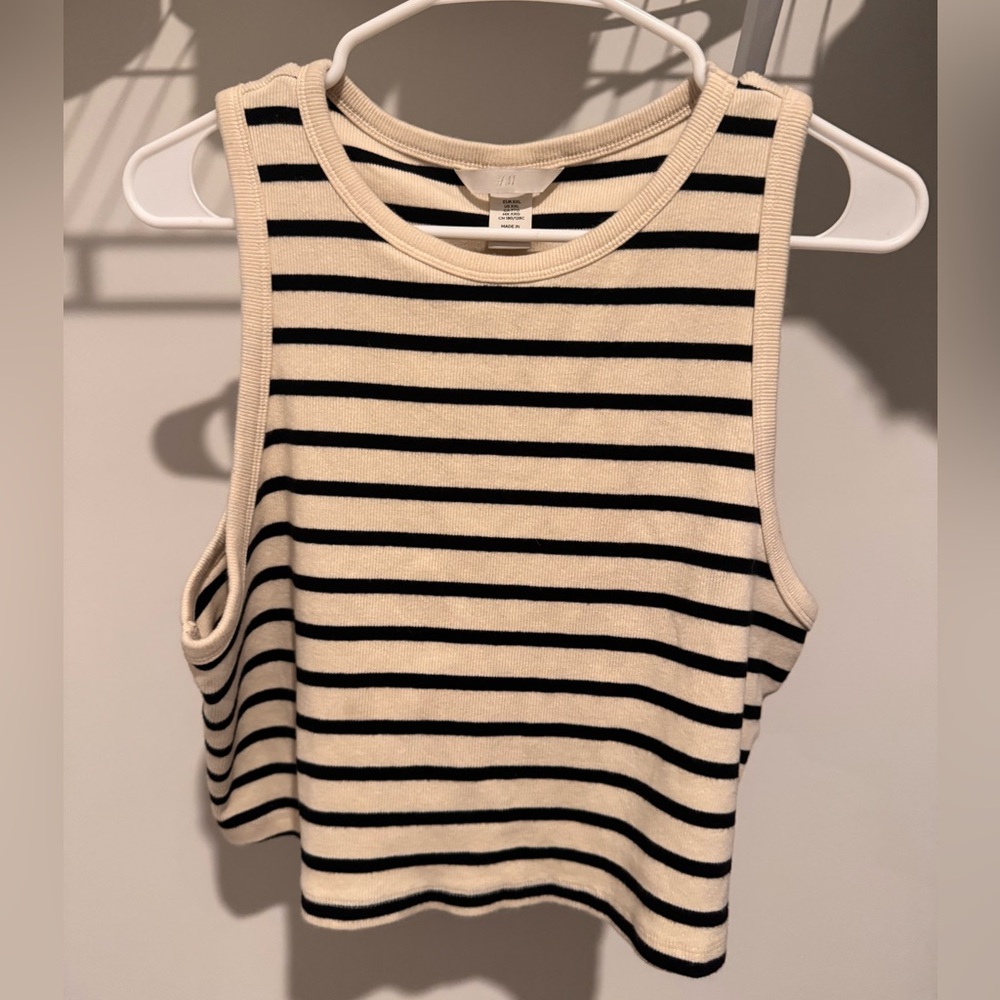 H&M Striped Sleeveless Crop Tank Top - Black & Cream
